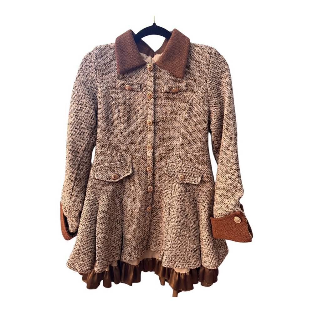 Women's Tweed Coat with Brown Accents